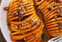 Hasselback Honeynut Squash with Cinnamon-Maple Pecan Glaze
