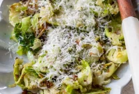 Crisp Shaved Brussels Sprouts Salad with Lemon Parmesan Dressing