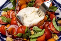 Burrata Caprese Salad with Heirloom Tomatoes and Basil Vinaigrette