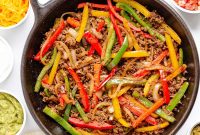 Quick Skillet Ground Beef Fajitas with Peppers and Onions