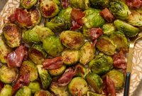 Crispy Roasted Brussels Sprouts with Prosciutto and Balsamic Glaze