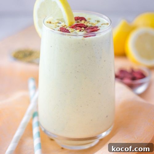 Lemon Smoothie with yogurt and superfoods topped with goji berries