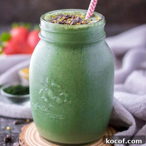 Healthy Strawberry Spirulina Smoothie with spinach and superfoods