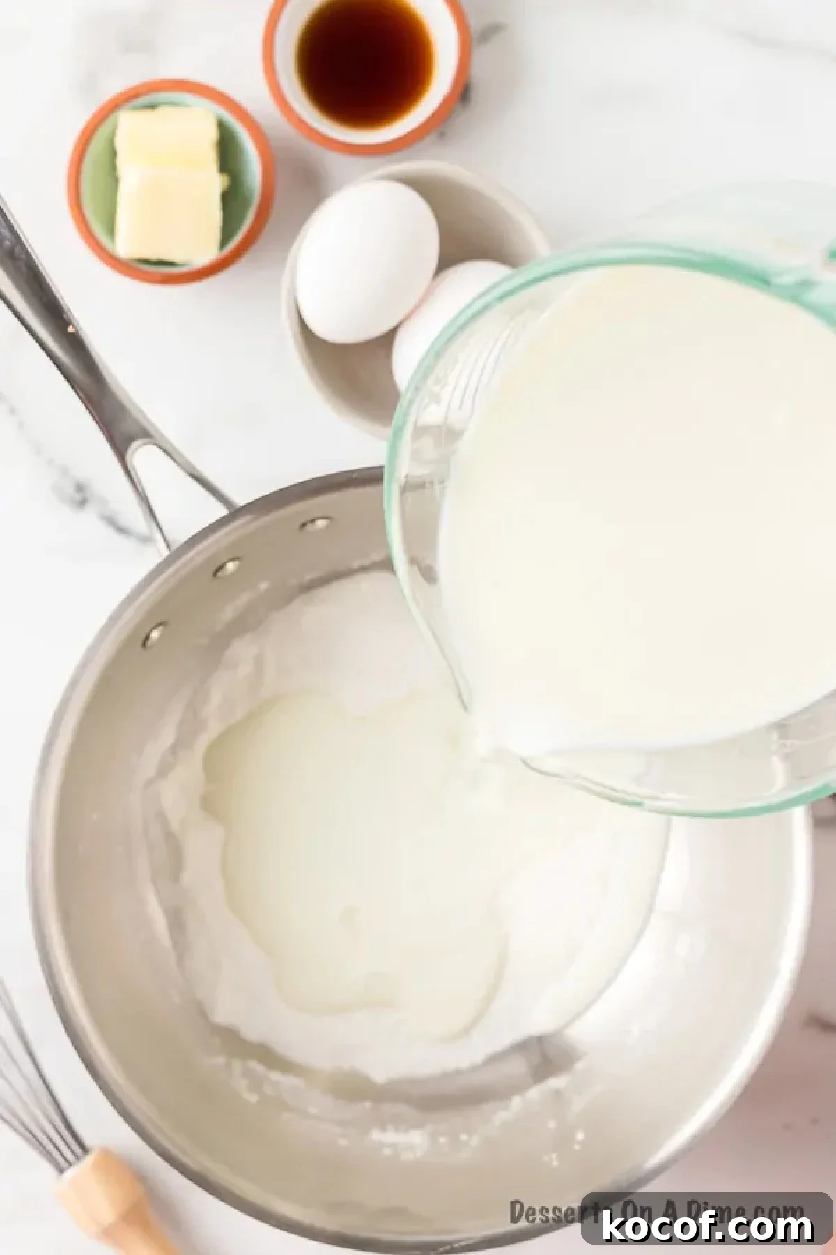 Milk added to mixture. 