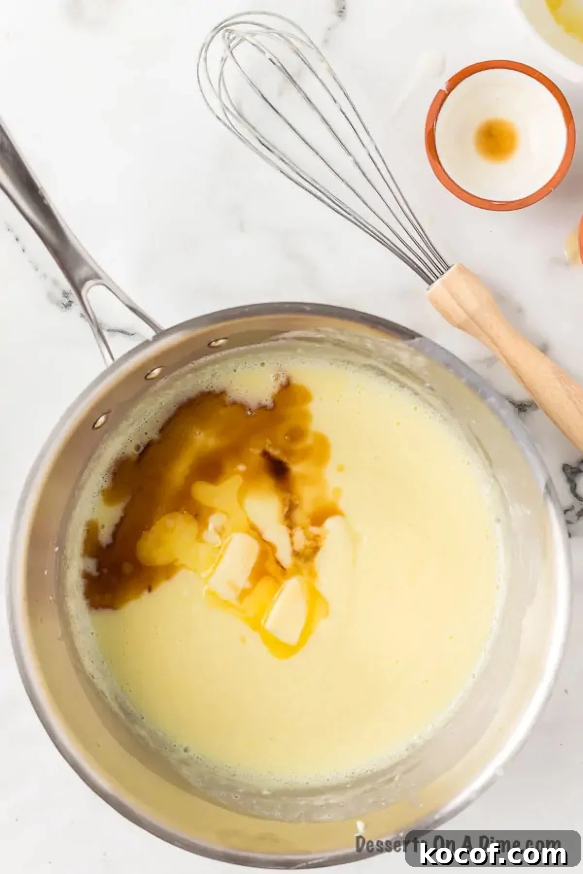 Butter and vanilla added to pan.