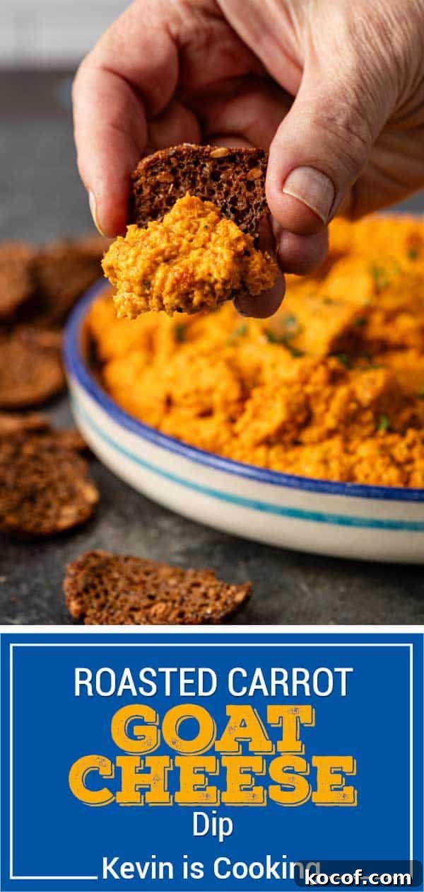 Roasted Carrot and Goat Cheese Dip Recipe for Entertaining 12 titled image (and shown) roasted carrot goat cheese dip