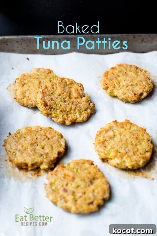 Healthy Baked Tuna Patties Recipe that's Easy Paleo Tuna Patties Recipe @eatbetterrecipes Healthy Baked Tuna Patties on a baking sheet