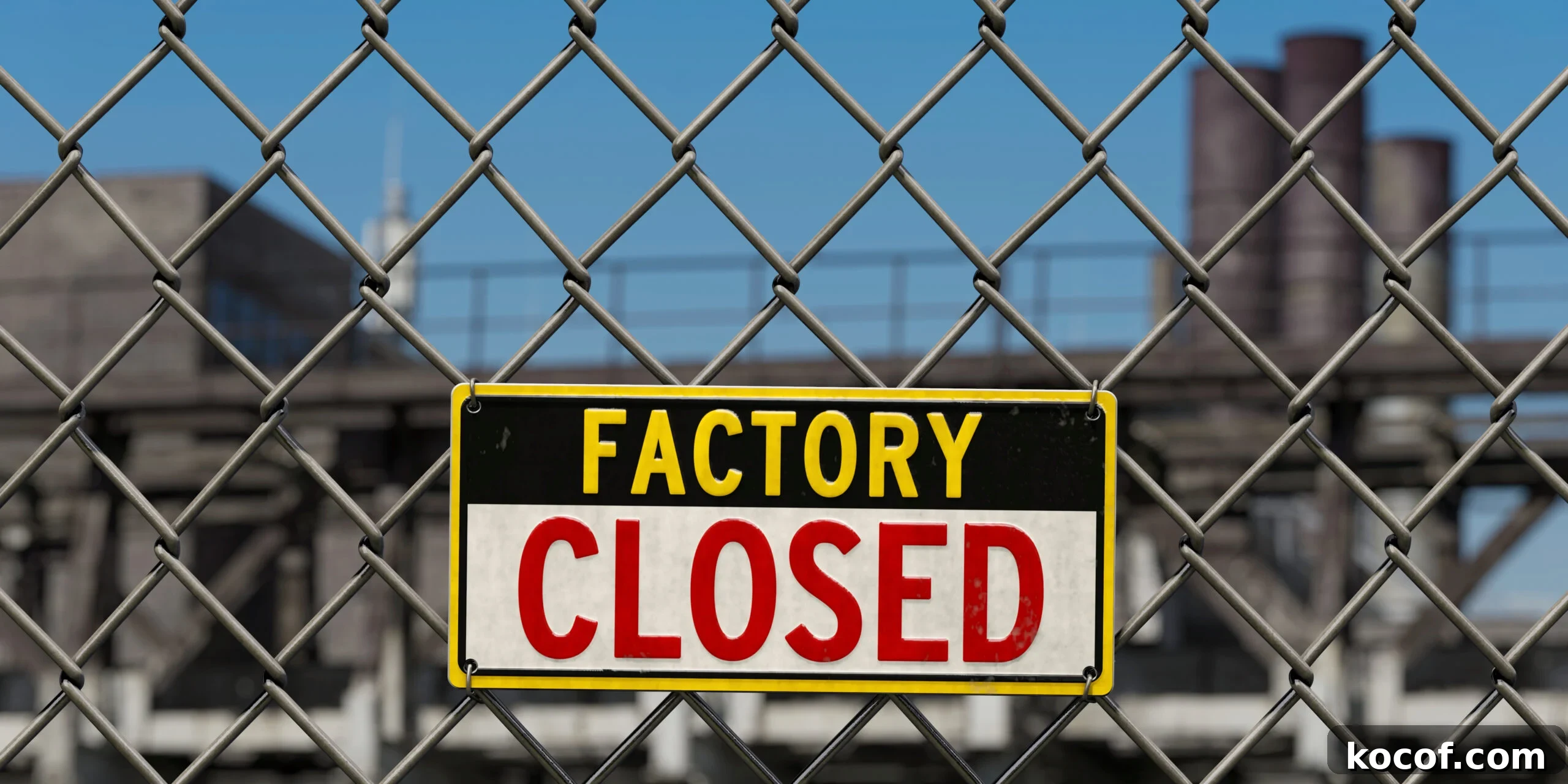 Major New York Employer Shuts After 100 Years — Workers Call It Betrayal 2 3D illustration, Sign: FACTORY CLOSED