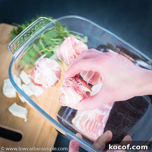 Bacon-Wrapped Halloumi with Fresh Oregano — 3 Ingredients 10 Placing into a Baking Dish | Low-Carb, So Simple