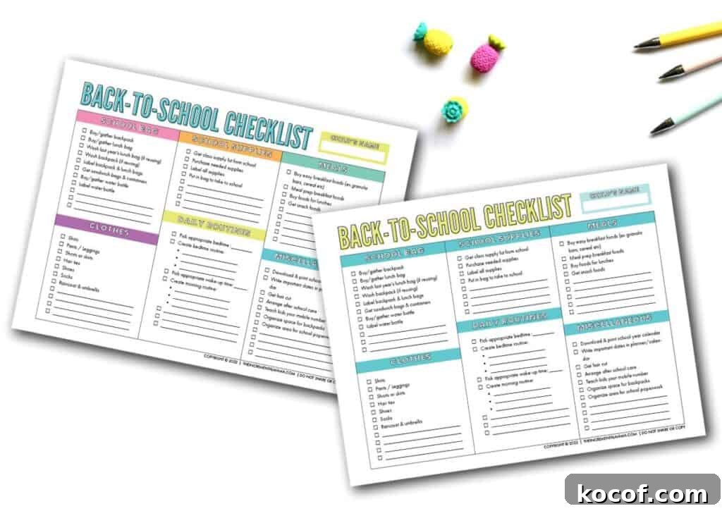 colorful back to school checklists pdf