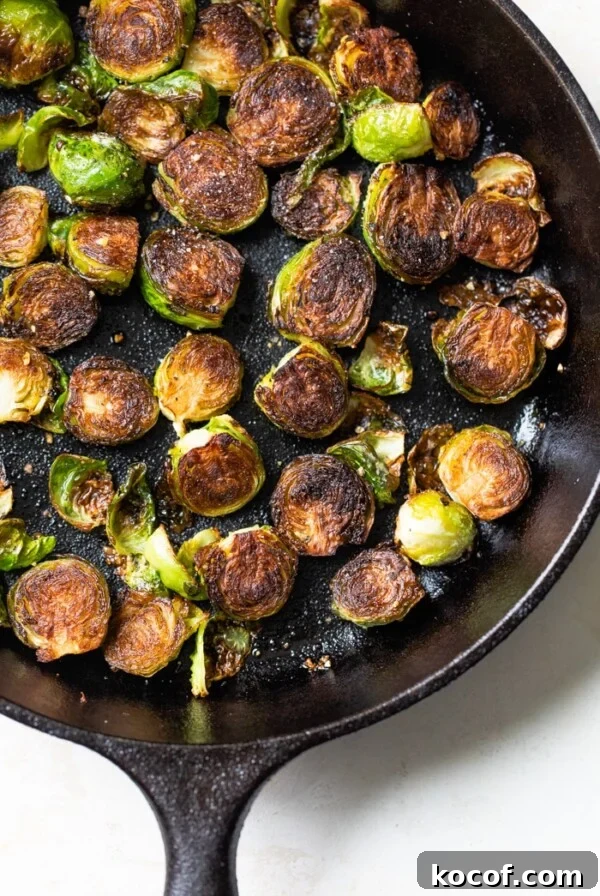 fried brussels sprouts in a skillet