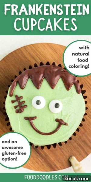 frankenstein cupcake on a cutting board