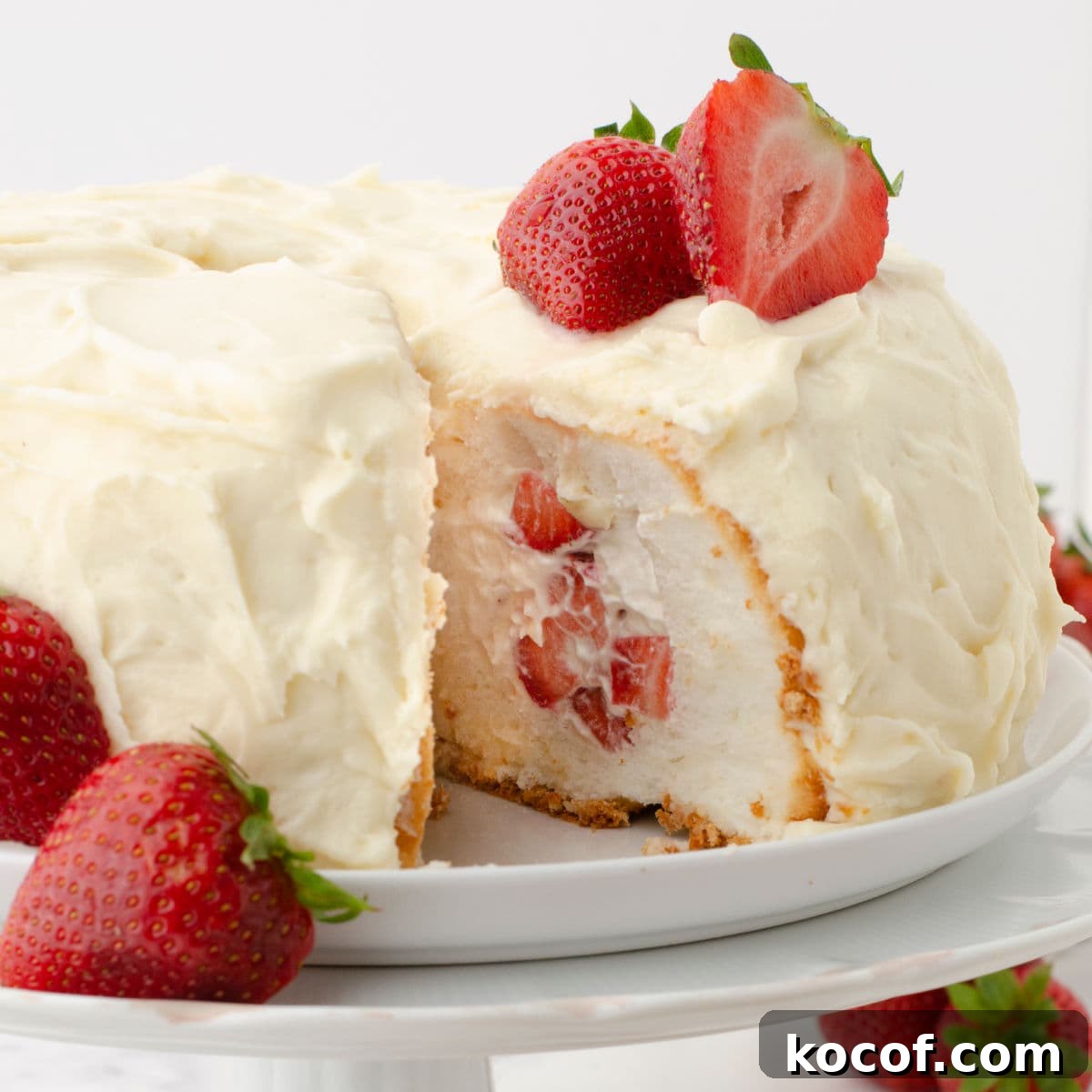 Classic Summer Strawberry Dessert Recipes You’ll Love 4 Closeup of the cake for the recipe card and feature image.