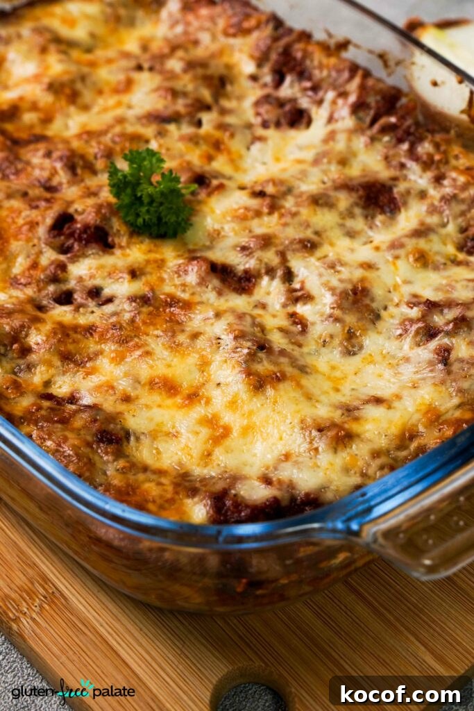 Gluten-Free Lasagna Made Faster: Time-Saving Shortcuts 6 Close up view of Gluten-Free lasanga in a casserole dish.