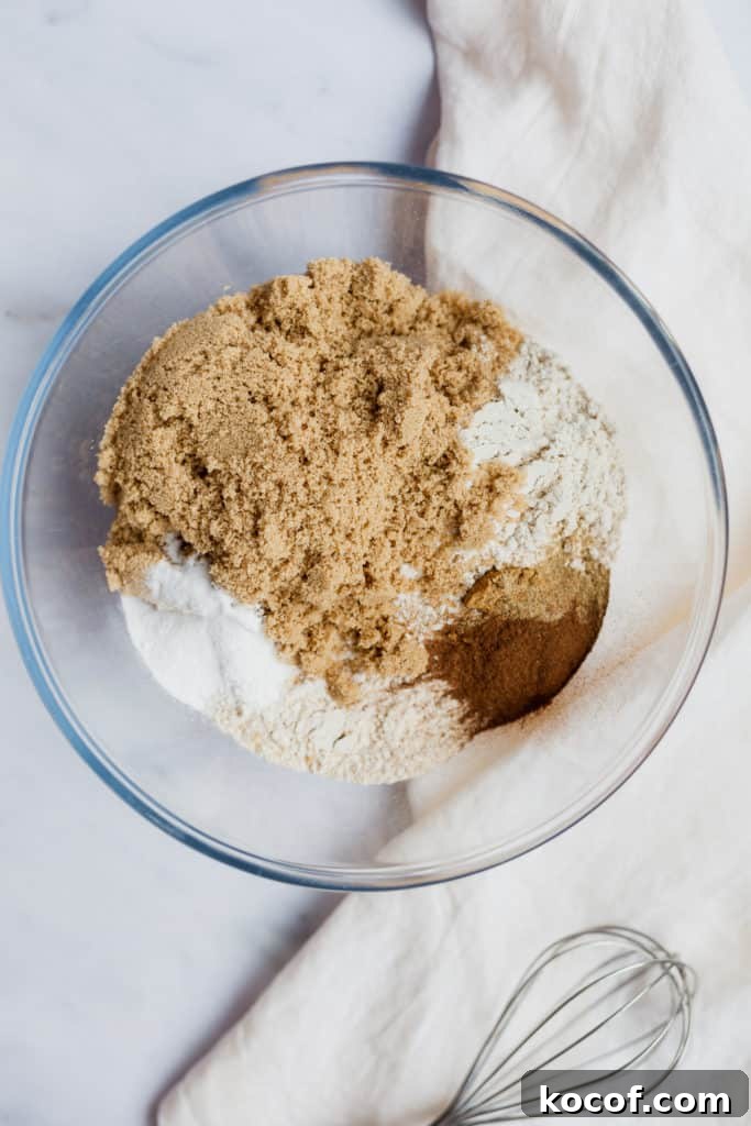 overhead view of sugar, flour and spices in a bowl