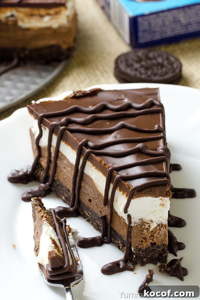 Layered Chocolate Cheesecake with Oreo Crust