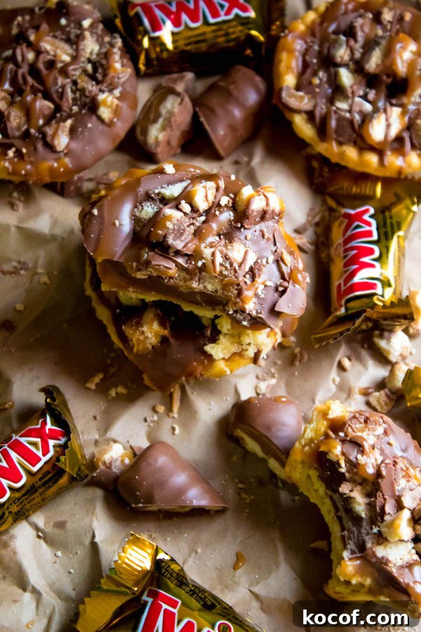 Mini Twix Tart Recipe: Caramel Chocolate Cookie Tarts 5 Tarts topped with melted milk chocolate