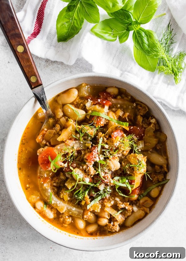 Hearty Italian Sausage, Fennel & White Bean Soup Recipe 2 Italian Sausage Fennel White Bean Soup in a bowl.
