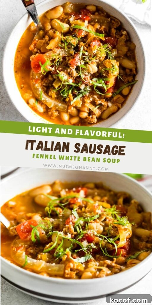 Hearty Italian Sausage, Fennel & White Bean Soup Recipe 8 Italian Sausage Fennel White Bean Soup pin for Pinterest.