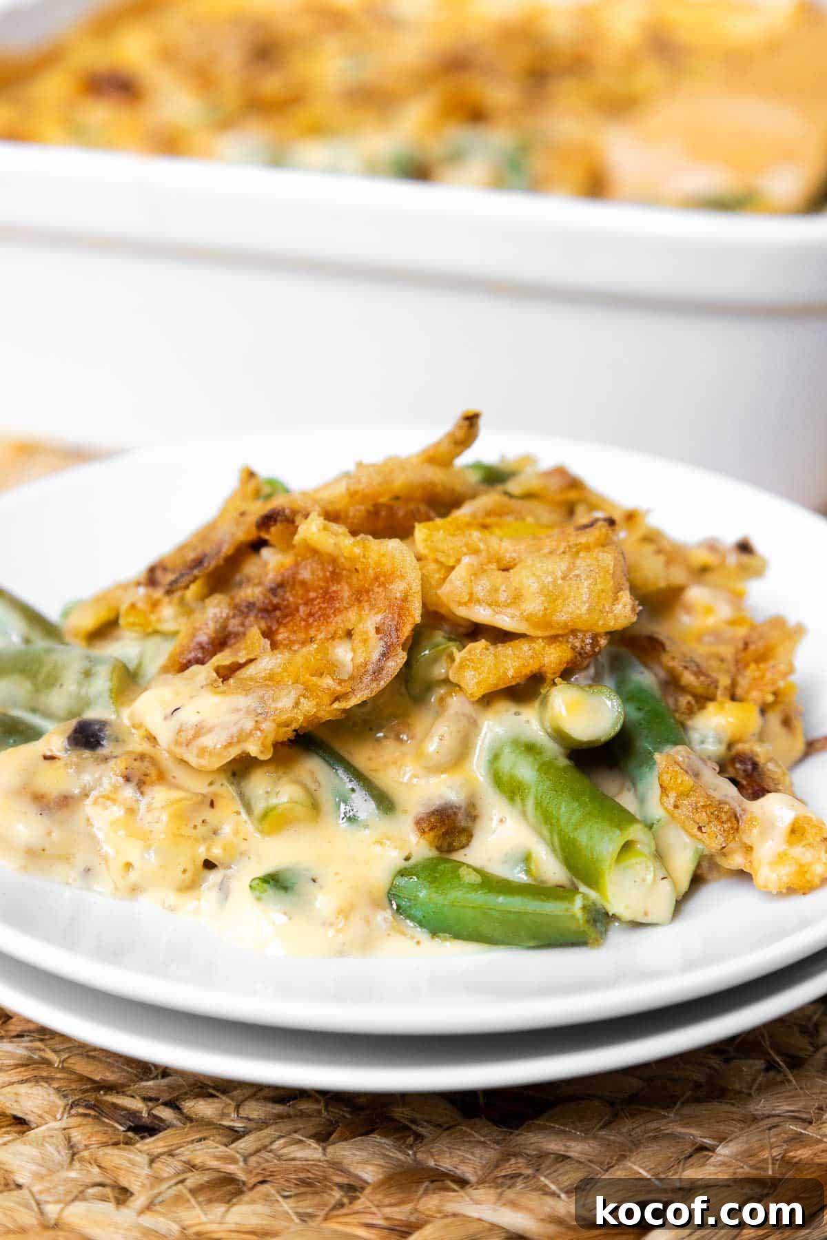 Velveeta Green Bean Casserole Recipe: Creamy, Cheesy Holiday Side 11 A small plate of Velveeta green bean casserole.