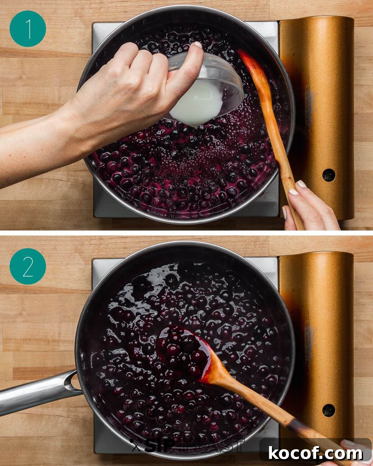 Authentic Italian Cheesecake Recipe: Classic Torta della Nonna Style 7 Blueberry sauce process collage.