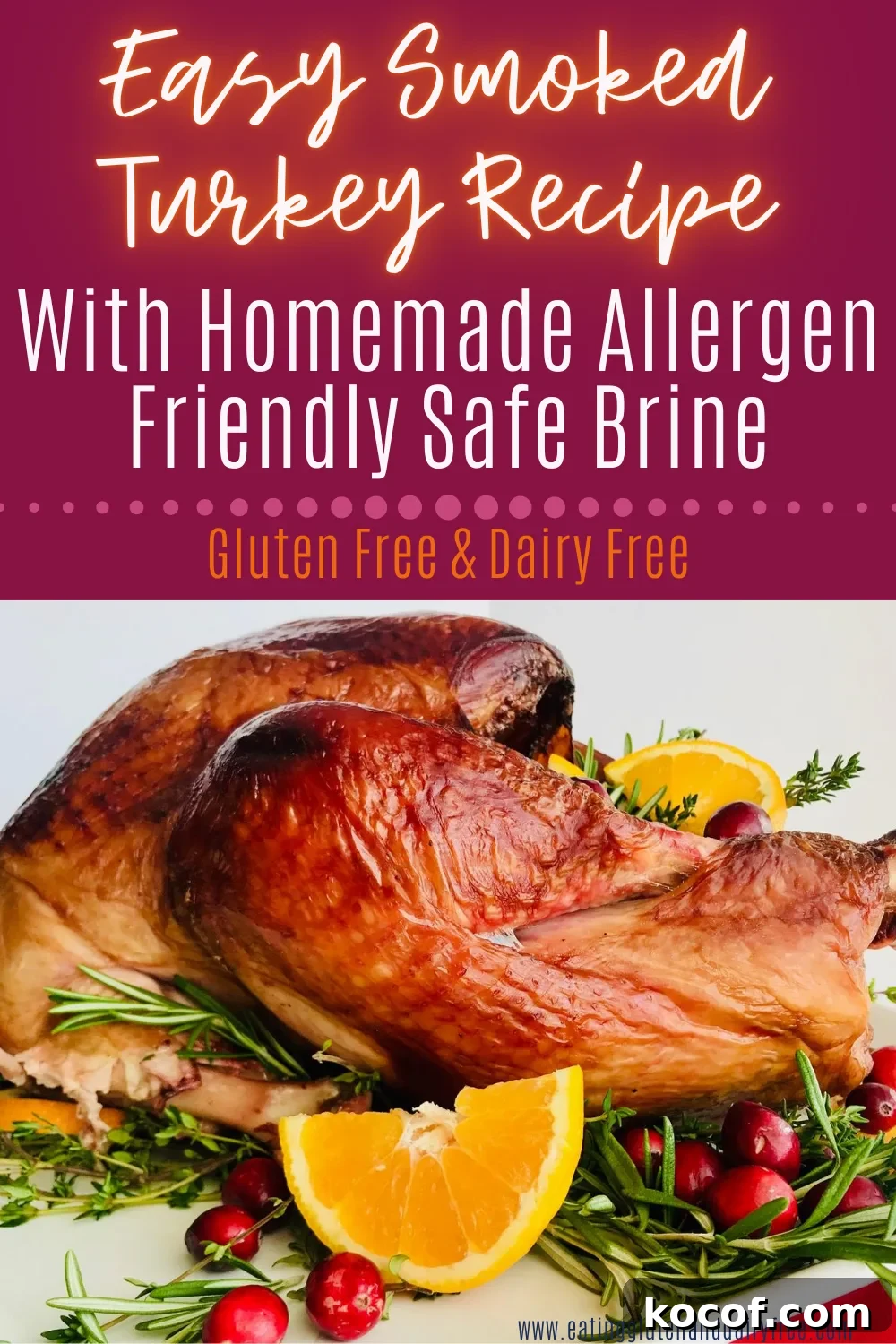 How to Smoke a Turkey on a Pellet Grill: Recipe & Step-by-Step Guide 6 Smoked turkey on a decorative plate with rosemary, orange slices and cranberries.