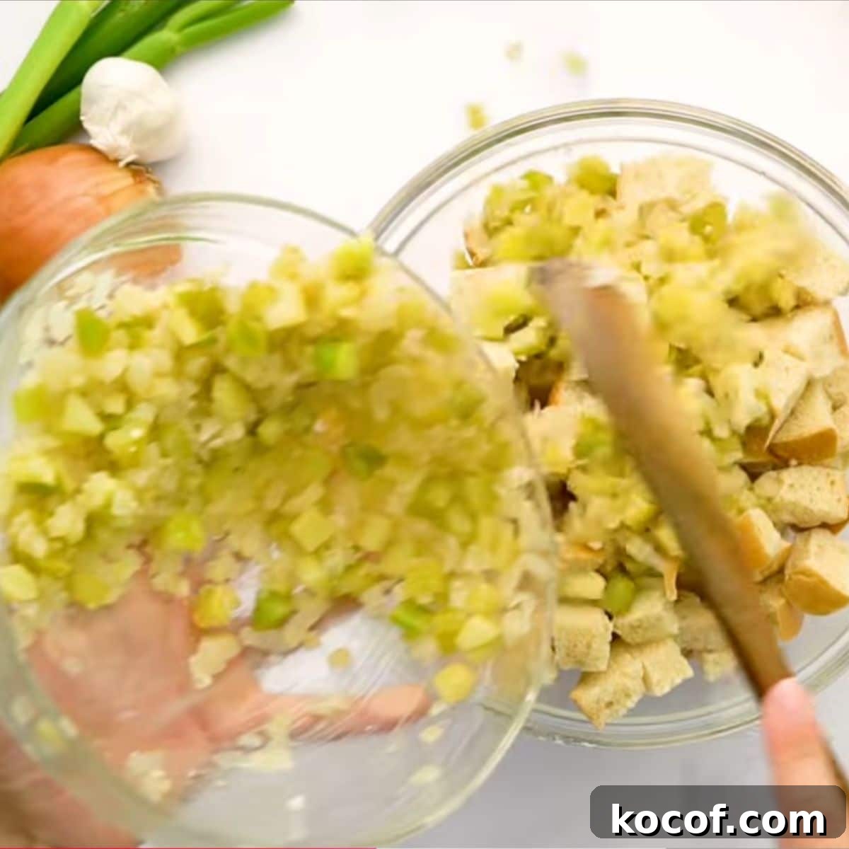 add sautéed onion and celery to bread crumbs