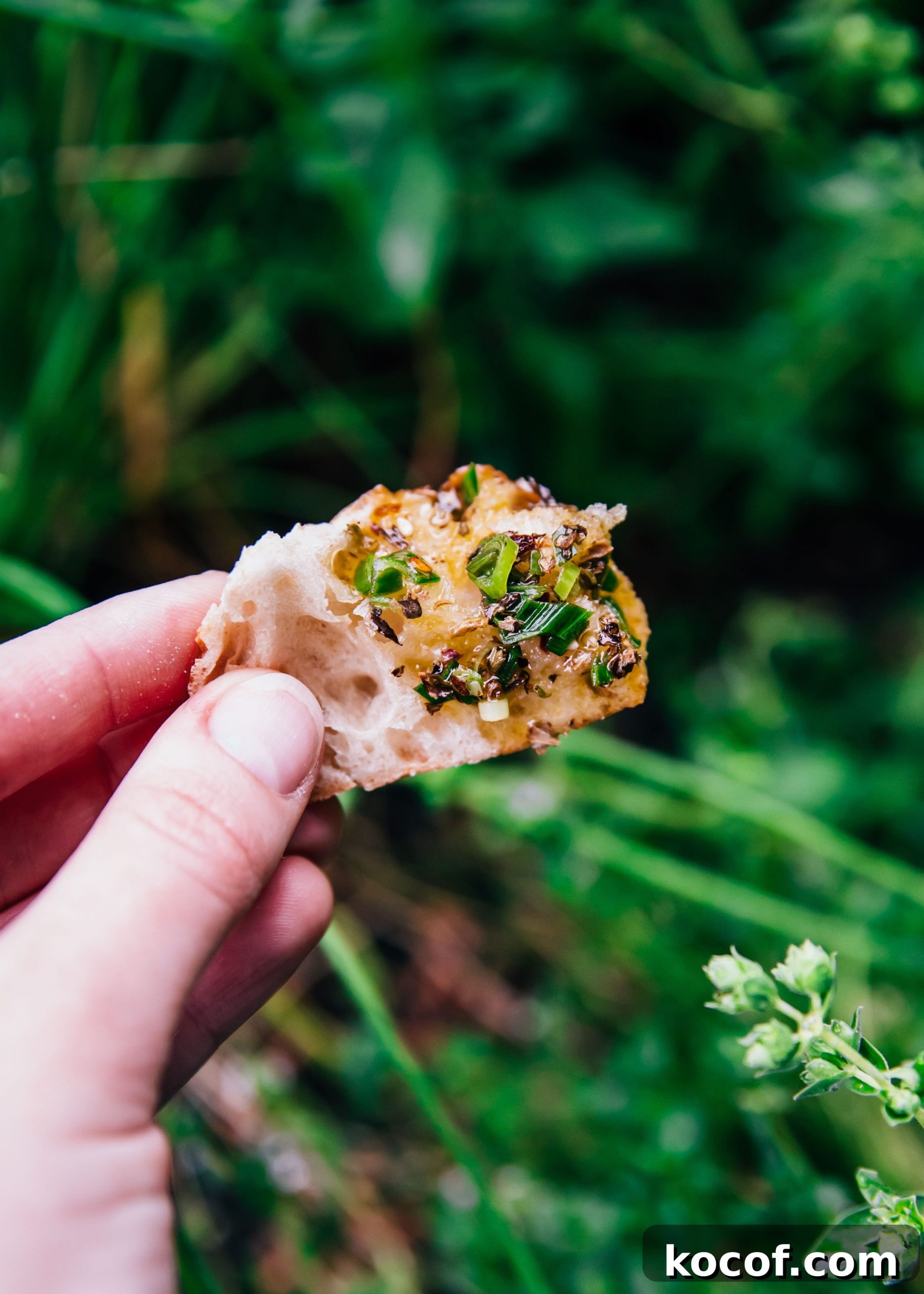 Green Garlic Bread Dipping Oil | Well and Full | #spring #recipe #herbs