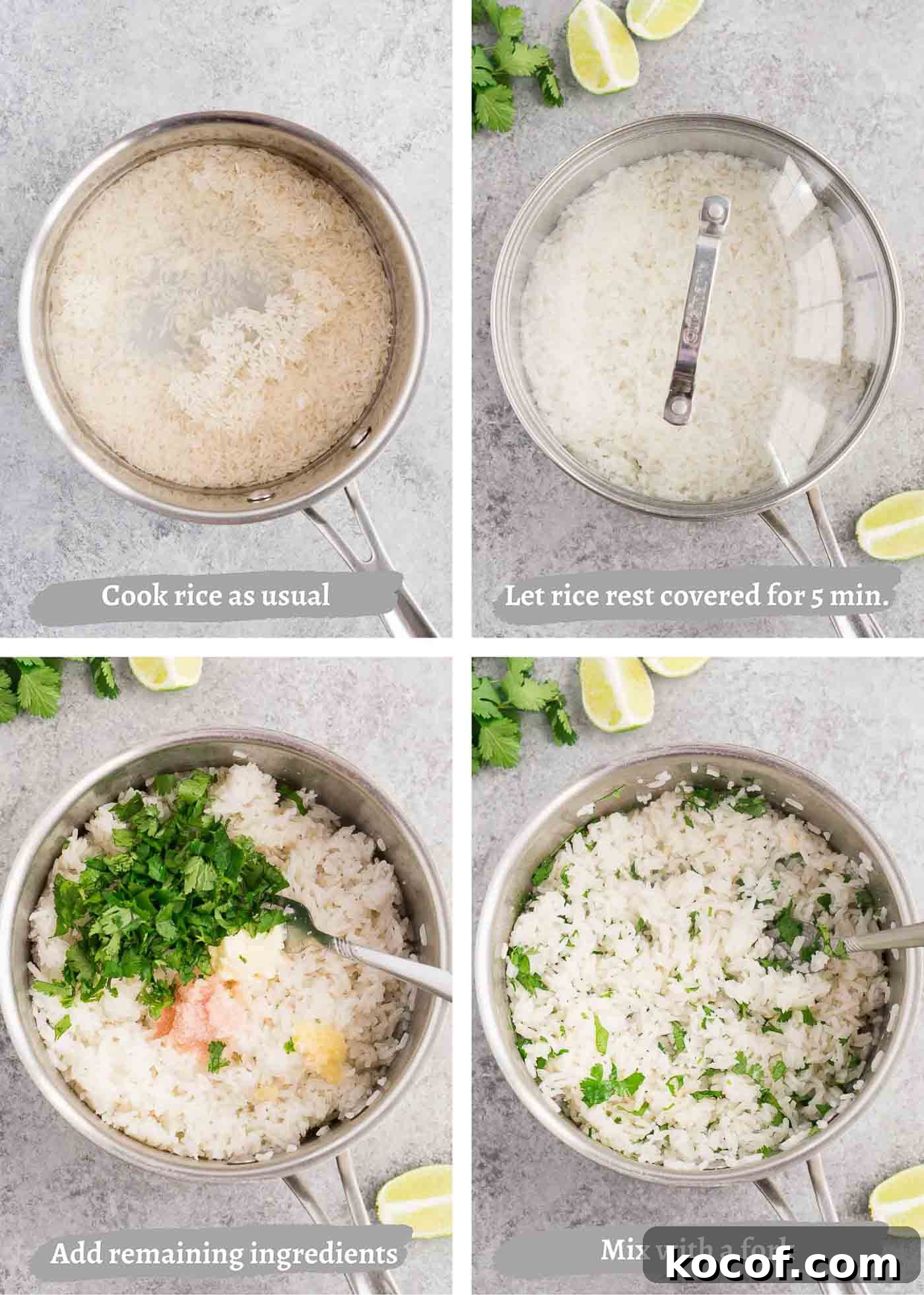 Cilantro Lime Rice Recipe: Flavorful Aromatic Side Dish 5 process images of making cilantro lime rice