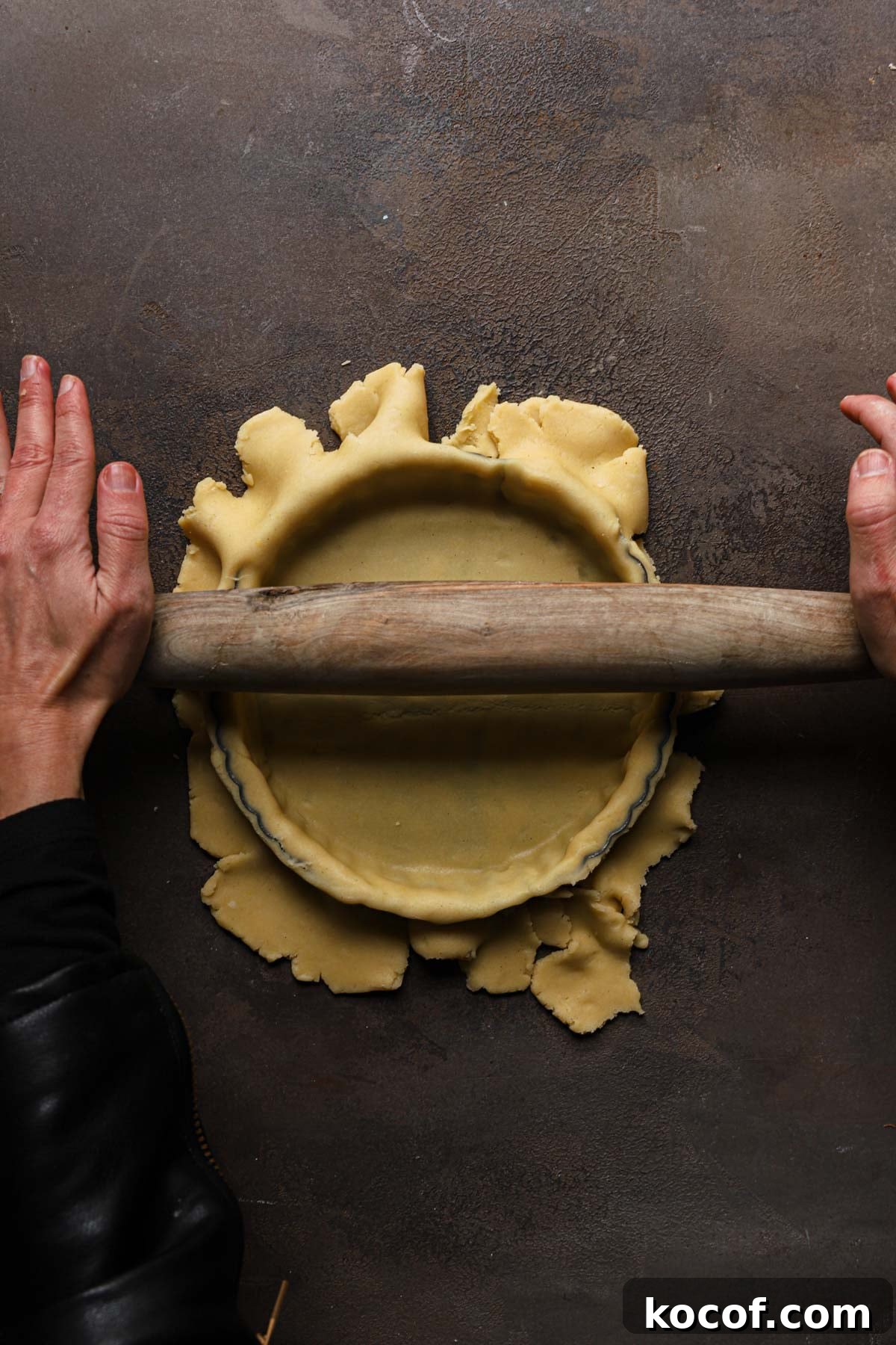 Italian Pasta Frolla Shortcrust Recipe for Tarts & Cookies 18 Hands rolling over a tart pan.