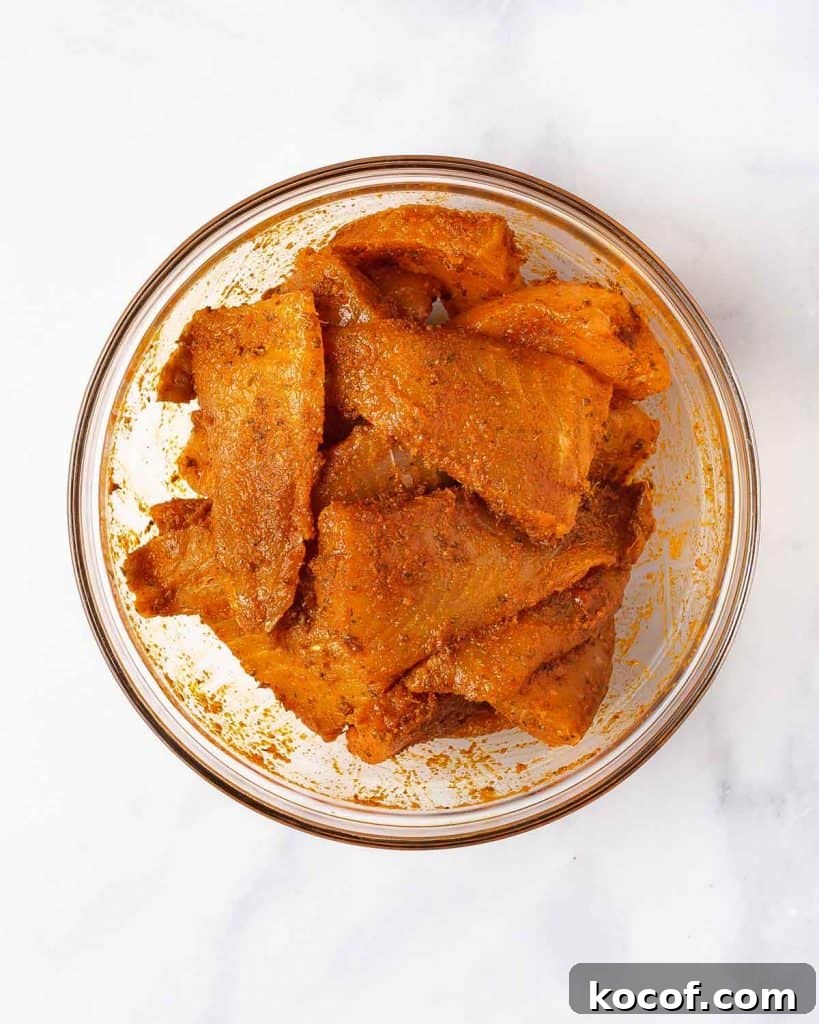 Fish fillets seasoned.