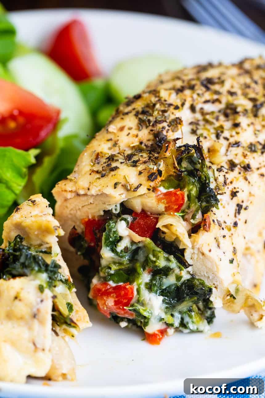 Close-up of Spinach and Artichoke Stuffed Chicken (Low Carb)