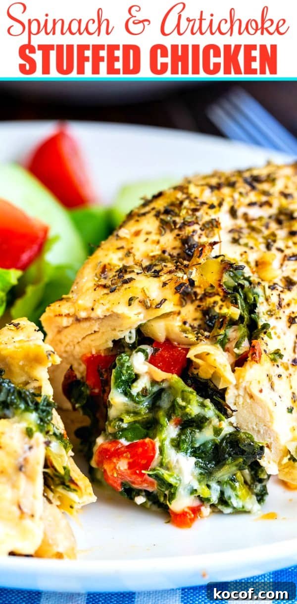 Close-Up of Low Carb Chicken stuffed with spinach and artichokes