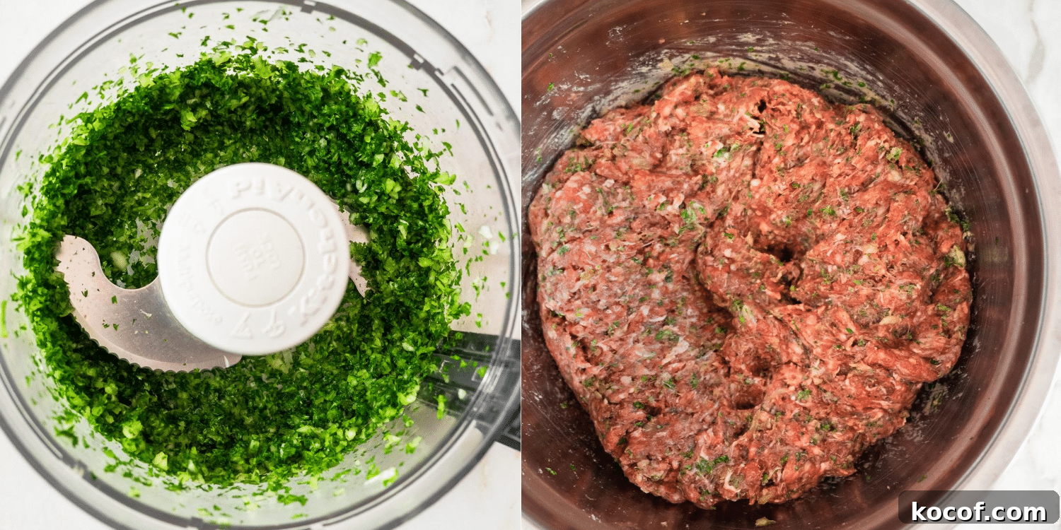Authentic Kafta Kebab Recipe: Juicy Middle Eastern Grilled Skewers 3 Side-by-side images for how to make Kafta kebabs.
