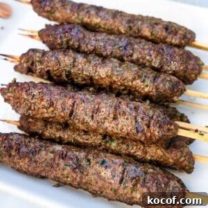 Authentic Kafta Kebab Recipe: Juicy Middle Eastern Grilled Skewers 7 Grilled beef Kafta kebabs.