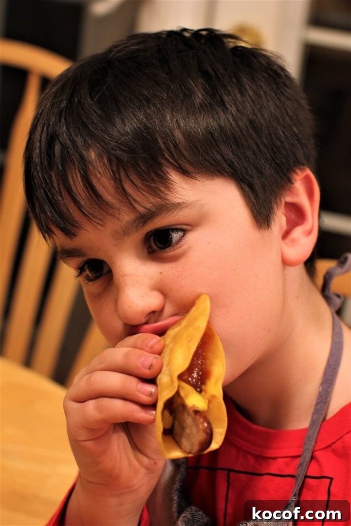 Make Ketchup at Home with Kids: Fun Family Recipe Tutorial 3 William having his ketchup on a tortilla dog