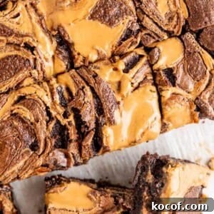 Homemade Chocolate Peanut Butter Brownies Recipe 11 Top view of chocolate peanut butter brownies.