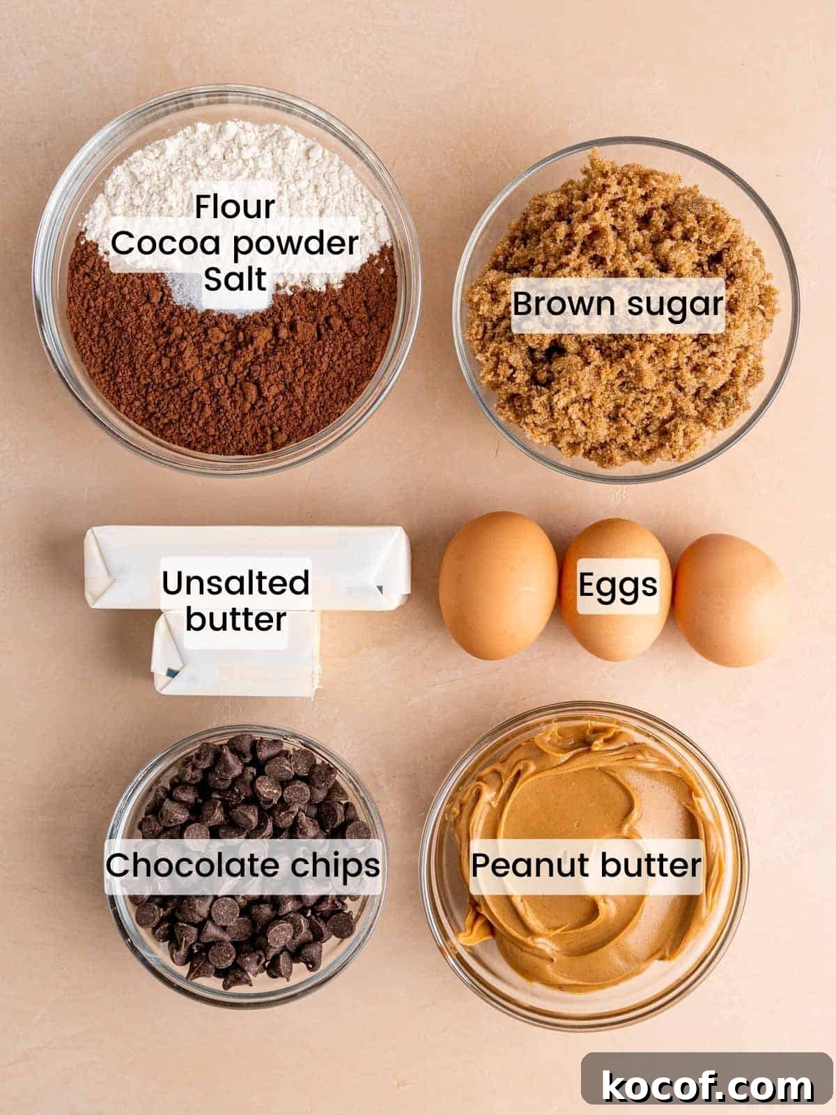 Homemade Chocolate Peanut Butter Brownies Recipe 3 Ingredients needed to make chocolate peanut butter brownies.
