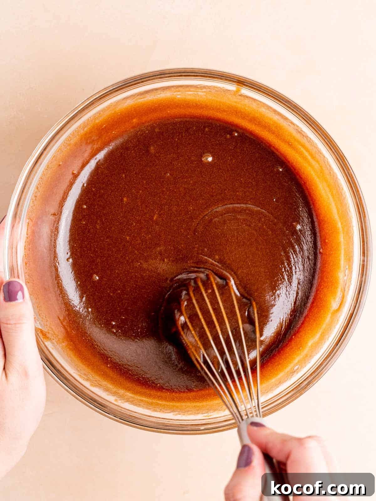 Homemade Chocolate Peanut Butter Brownies Recipe 5 Whisking brown sugar and eggs into melted butter and chocolate.