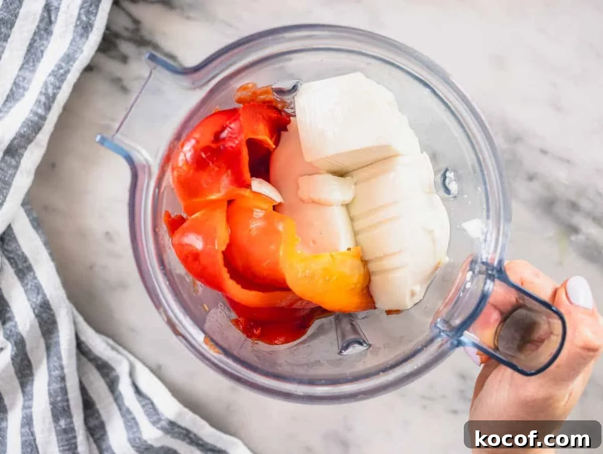 Delicious Vegan Pasta Recipes for Quick Weeknight Dinners 6 roasted bell pepper and silken tofu in a blender