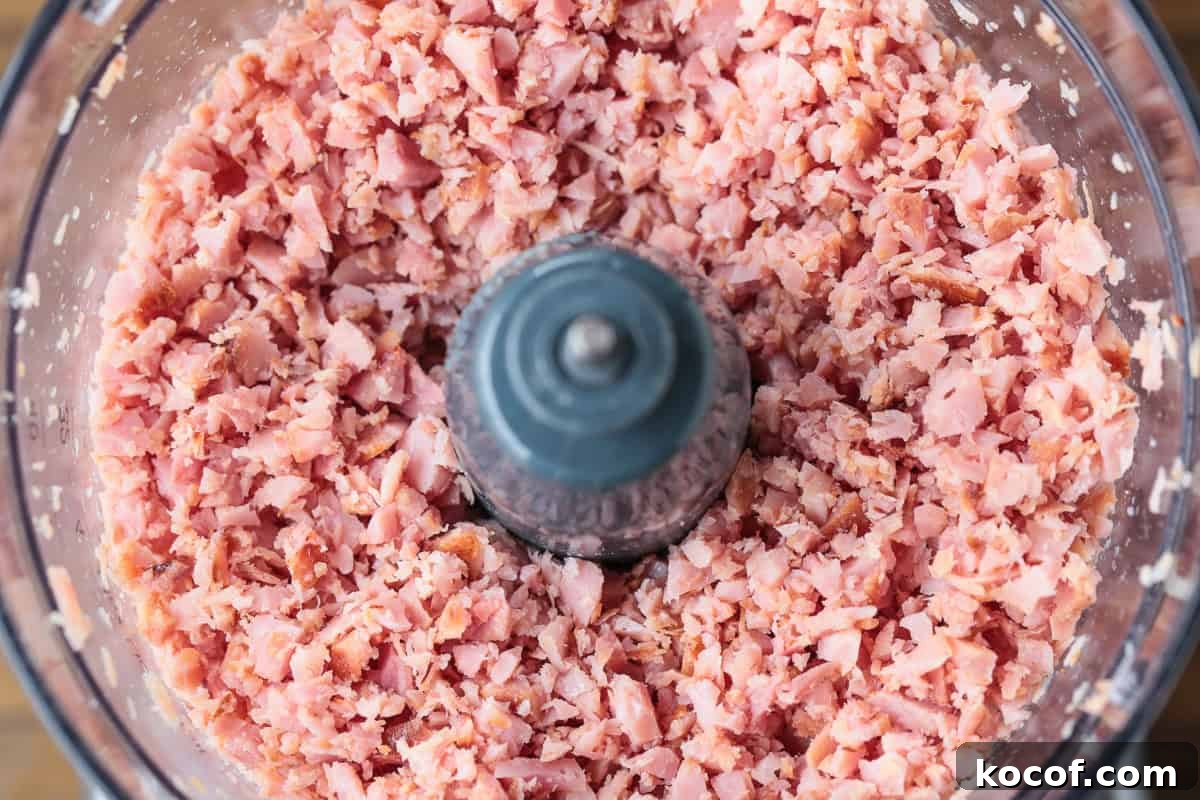 mined ham in food processor
