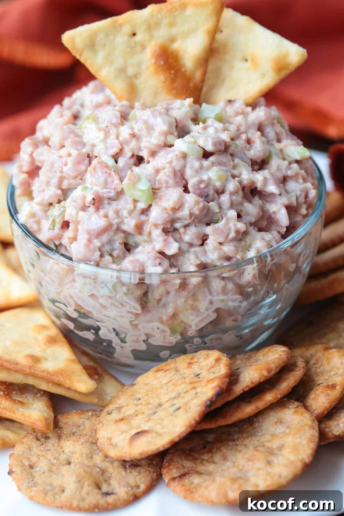 ham salad in a bowl with crackers