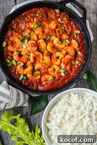 overhead shot of spicy shrimp creole