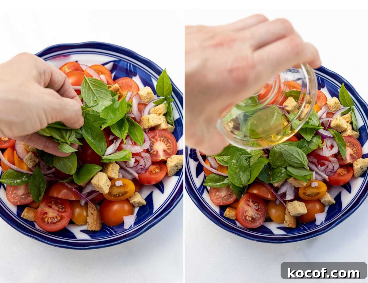 A collage of assembling the salad.