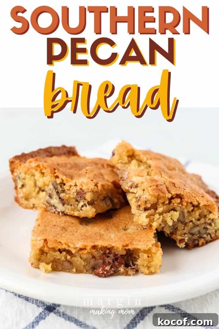 Southern Pecan Quick-Bread Recipe with Brown Sugar Glaze 2 three pieces of southern pecan bread on a white plate