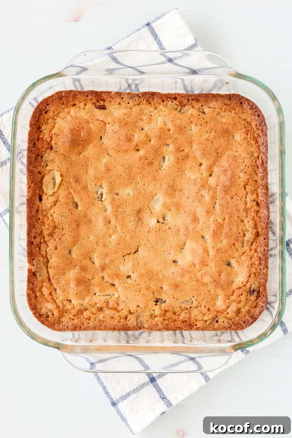 Southern Pecan Quick-Bread Recipe with Brown Sugar Glaze 10 overhead view of an 8x8" baking dish of southern sweet pecan bread