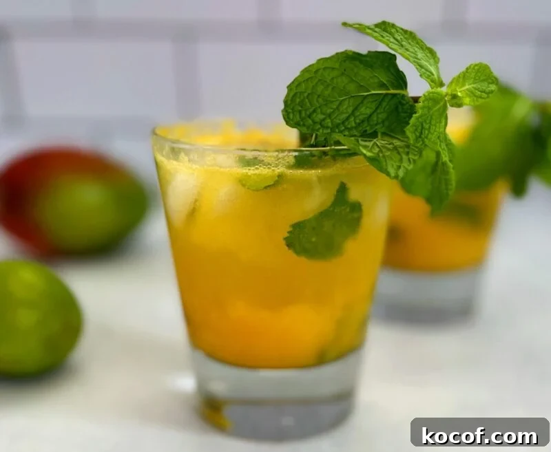 Refreshing Mango Mojito Recipe: Tropical Cocktail Guide 3 mango mojito cocktail with fresh mint.