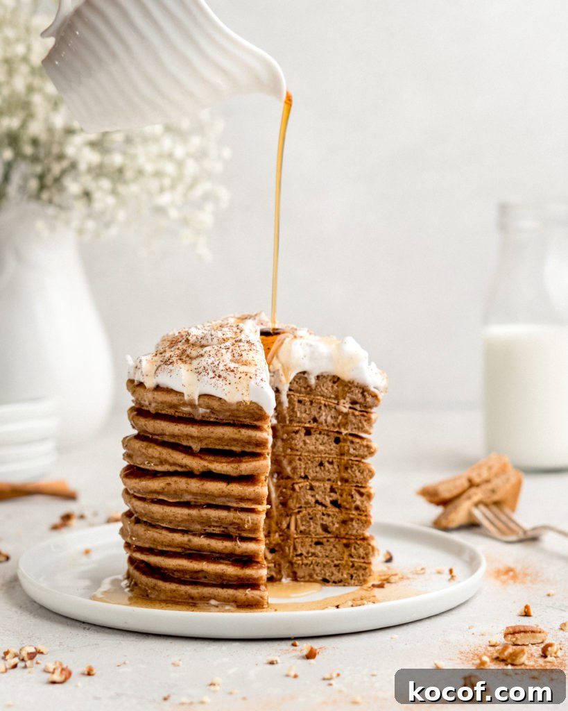 Cinnamon Bun Pancakes with Cream Cheese Frosting 4 These cinnamon pancakes are like dessert for breakfast!