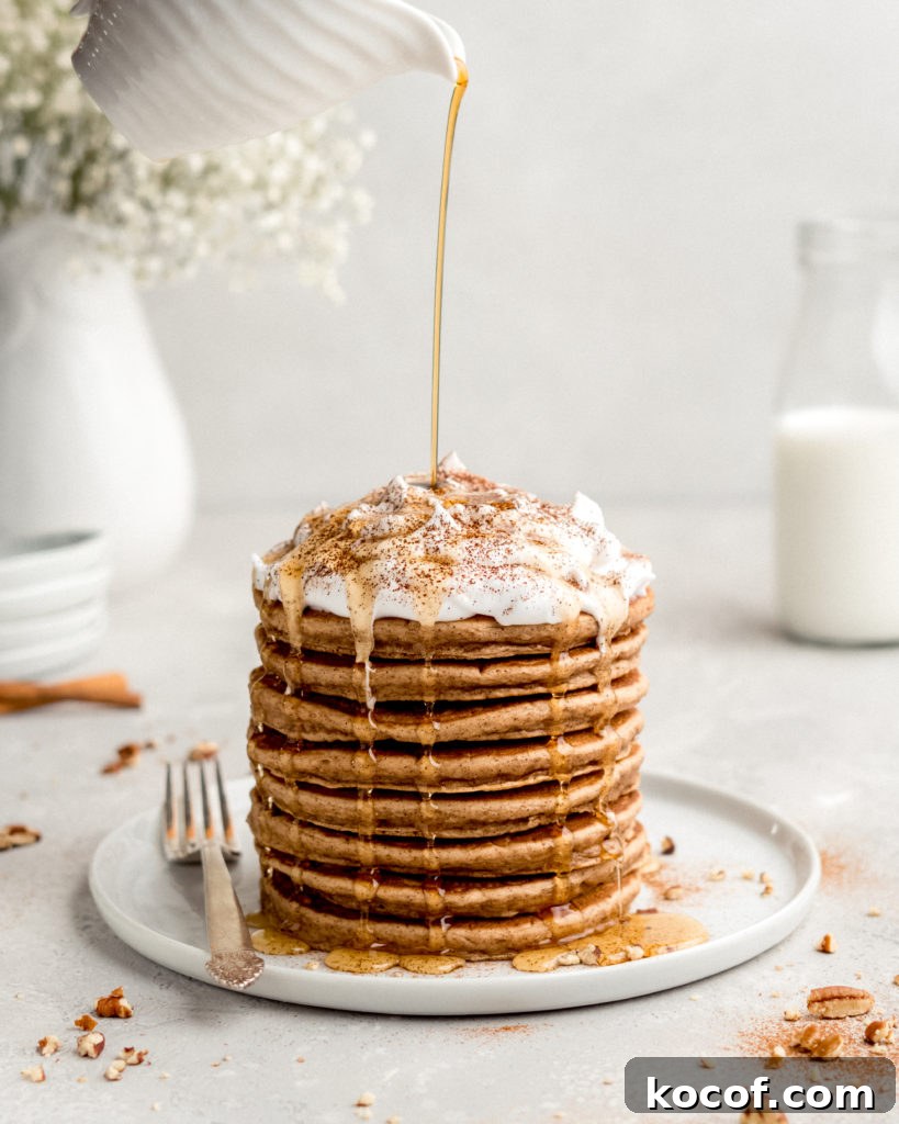 Cinnamon Bun Pancakes with Cream Cheese Frosting 6 These cinnamon pancakes are like dessert for breakfast!
