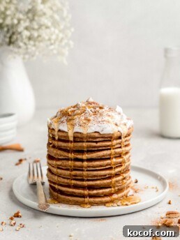 Cinnamon Bun Pancakes with Cream Cheese Frosting 8 These cinnamon pancakes are like dessert for breakfast!